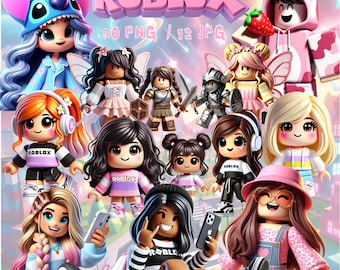Gamer Girls Pack - PNG för sublimering - PNG Clipart - Digitalt papper - Direkt nedladdning - Rosa - Transparent bakgrund - Roblox