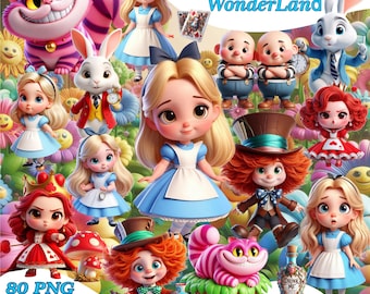Alice in Wonderland PNG clipart pack, Alice in Wonderland themed birthday clipart PNG