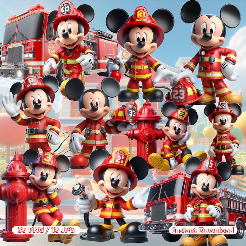 Mickey Mouse Firefighter Clipart Pack PNG - Mickey Mouse Sublimation ...