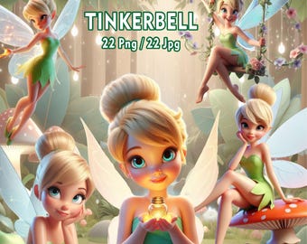 Tingeling Chibi PNG-paket | Söt älva Clipart-set | Disney-inspirerad fantasy-barnkonst | Tingeling 3D Clipart