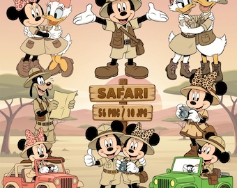 Musse Pigg Safari Akvarell Clipart PNG - Disney Safari PNG - Safari Clipart - Konst för sublimering och hantverk - Festdekoration