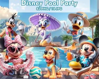 Clipart di Topolino in piscina in formato PNG - Clipart Disney da spiaggia - Minnie in piscina in formato PNG - Arte per sublimazione a tema spiaggia e piscina - Download digitale
