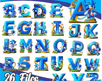 Sonic Alfabet Clipart Pack, Alfabet PNG, Konst för sublimering och hantverk, Barnkalas - Videospelsalfabet.