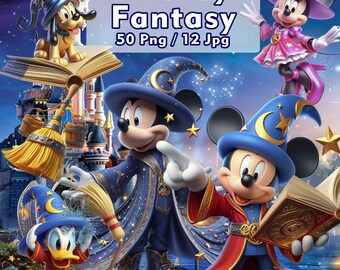 Clipart di Topolino Mago PNG - Topolino Fantasia PNG - Clipart di Topolino Mago - Arte per Sublimazione e Feste di Compleanno - Download Digitale
