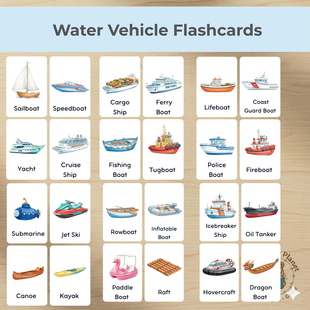 Water Vehicle Flashcards Printable | Montessori 3 Part Cards ...