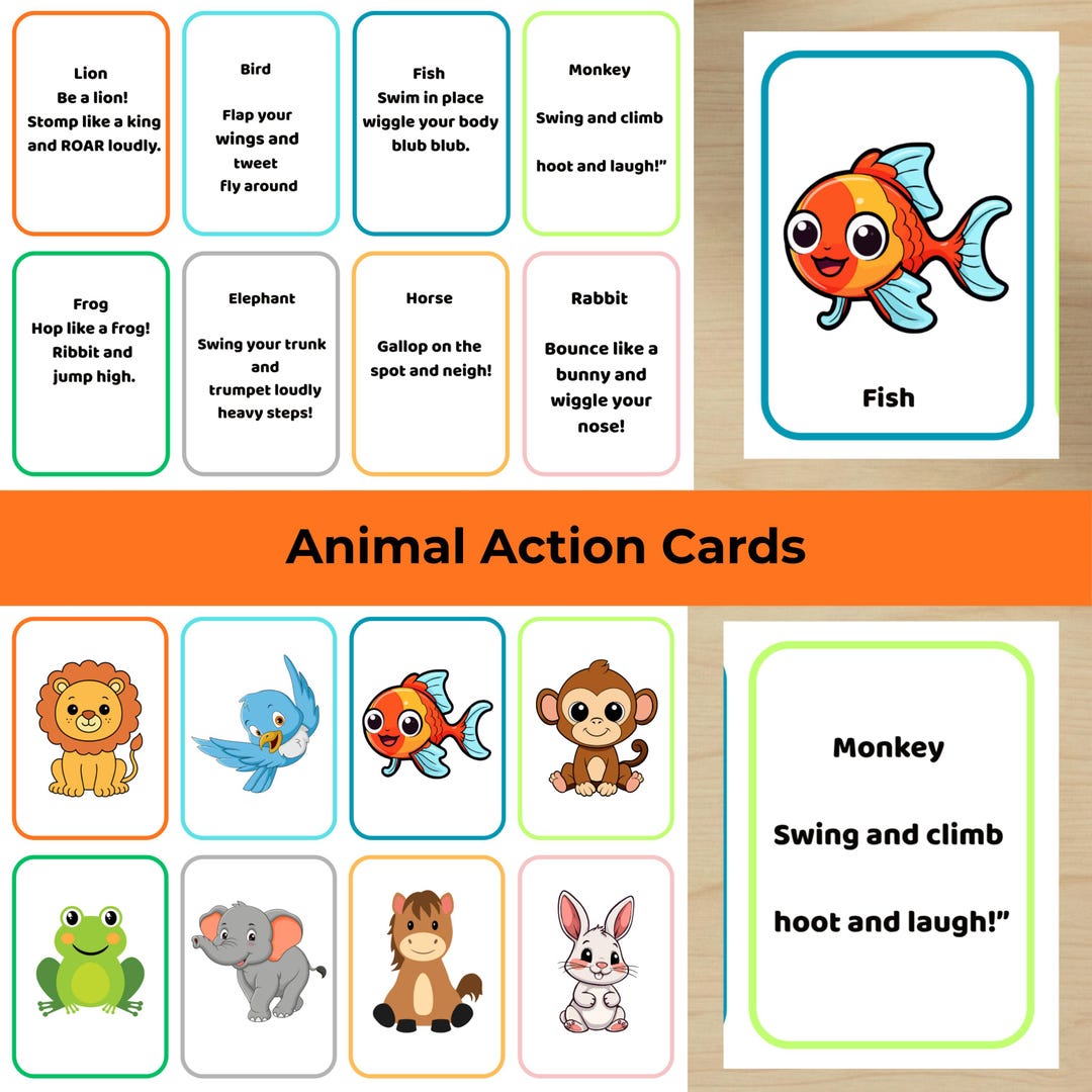 Animal Action Cards | Movement Matching Game Printable PDF for Kids - Etsy
