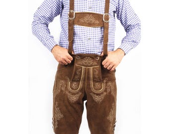Oktoberfest Lederhosen heren met bretels | Oktoberfest-outfit | Beierse leren short | Duits Trachten-kostuum