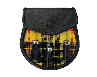 Handmade Tartan Kilt Sporran - Real Leather Full Dress Sporran with Chain & Strap