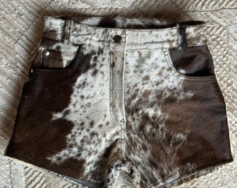 New Women's Cow Print Hair-On Leather Shorts | High Waist Cowhide, Western Fashion Shorts