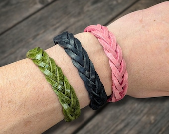 Italienisches Lederarmband geflochten | Handgefertigt in Japan Tempesti-Leder | Wählen Sie Ihre Farbe und Größe