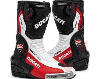 Protective Motorcycle Racing Boots, Premium Leather MotoGP Riding Boots, Sport Bike Track Footwear for Riders