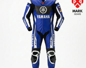 Yamaha Men's Motorbike Suit: Motorcycle Cowhide Leather 1 Piece Biker Racing Suit