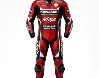 Kawasaki Biker Men's  Motorbike Suit: Custom Motorcycle Leather Racing Suit Men