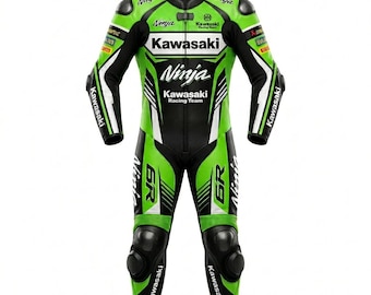 Kawasaki Motorbike Men's Suit: Custom Biker Leather Motorcycle Racing Suit Men