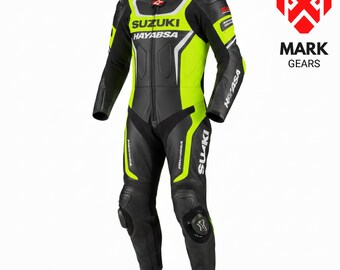 Suzuki Motorbike Men Suit: Biker Custom Motorcycle Cowhide Leather Racing Suit Men's