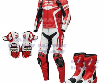 Ducati Motorbike Racing Suit Boots Gloves Set Men's: Bikers Leather Gloves and Shoes Pair Racing Suit(Duty Paid Service)