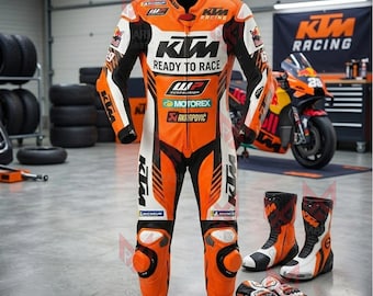 Kombinezon i rękawice motocyklowe KTM dla mężczyzn: niestandardowy skórzany kombinezon motocyklowy ze skóry bydlęcej, strój motocyklowy na tor uliczny, rękawice motocyklowe
