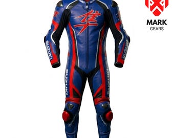 Suzuki Mootrbike Suit Men's: Hayabusa Biker Custom Motorcycle Leather Racing Men Suit