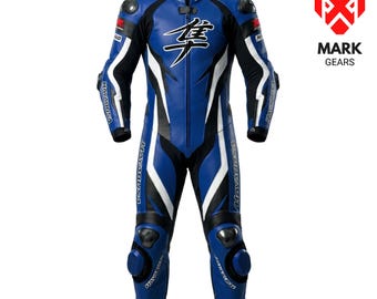 Suzuki Motorbike Men's Suit: Biker Custom Motorcycle Leather Racing Suit Men