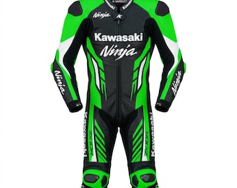 Kawasaki Biker Motorbike Suit Men's: Custom Motorcycle Leather Men Racing Suit