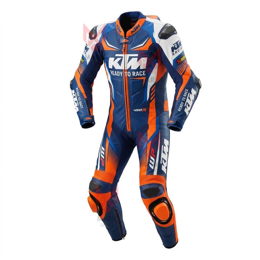 Racing Leather Motorcycle Suit Blue Orange White One Piece Biker Suit Track & Racing Protective Gear MotoGP Style Riding Suit