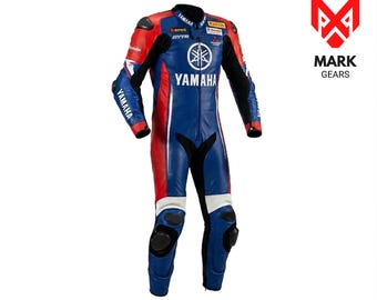 Yamaha Motorbike Suit Men's Biker Motorcycle Custom COwhide Leather Racing Men Suit