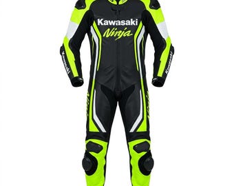 Kawasaki Ninja Men's Motorbike Suit: Biker Motorcycle Cowhide Leather Racing Suit