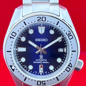 Herren Seiko Prospex Automatik Drehlünette Edelstahl & Armband Blaues Zifferblatt Datum Arbeitszustand Vintage Armbanduhr