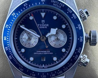 Men's Vintage Refurbished TUDOR Black Bay Automatic Chronograph Blue Dial With Date Wristwatch