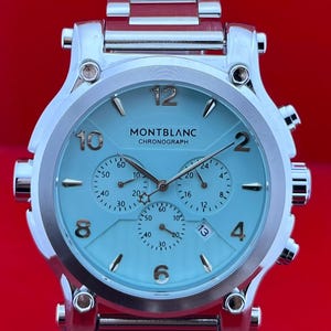 Zegarek męski Montblanc Chronograph Tiffiny Blue Dial Date, stan roboczy, vintage