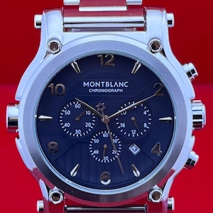 Orologio da polso vintage da uomo Montblanc Cronografo con quadrante blu e datario, perfettamente funzionante.