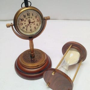Handmade Brass Maritime Clock with Sand Timer, Antique Style Decor