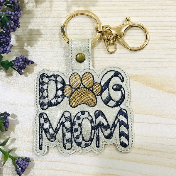 Dog Mom Snap Tab In The Hoop ITH Machine Embroidery Designs, Keychain Keyholder Embroidery, Sketch Stitch Embroidery, Love Dog Embroidery