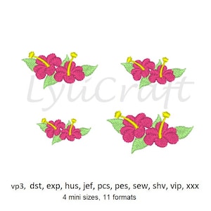 Mini Hibiscus Embroidery Designs, Small Hibiscus Machine Embroidery Designs, Flower Embroidery, Tropical Embroidery, Summer Embroidery