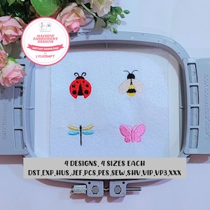 Mini Bee Embroidery, Small Ladybug Embroidery, Mini Dragonfly Embroidery, Small Butterfly Embroidery, Spring Machine Embroidery Designs Set