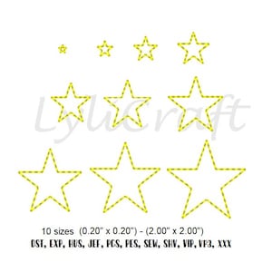 Mini Star Outline Bean Stitch Embroidery Design, Machine Embroidery Designs, Mini Star Machine Embroidery Designs, Star Frame Embroidery