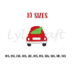 Mini truck embroidery design, small truck machine embroidery designs, Christmas tree, Christmas truck, winter, holiday embroidery designs