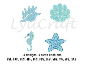 Mini Sea Shell Embroidery, Small Starfish Embroidery, Mini Seahorse Embroidery, Summer Beach Machine Embroidery Designs Set