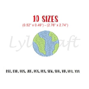 Mini Earth Embroidery Design, Earth Machine Embroidery Designs, Mini Globe Embroidery Design, Small Planet Earth Embroidery Designs