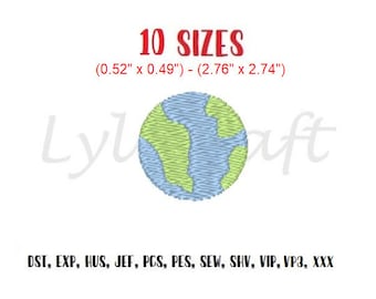 Mini Earth Embroidery Design, Earth Machine Embroidery Designs, Mini Globe Embroidery Design, Small Planet Earth Embroidery Designs