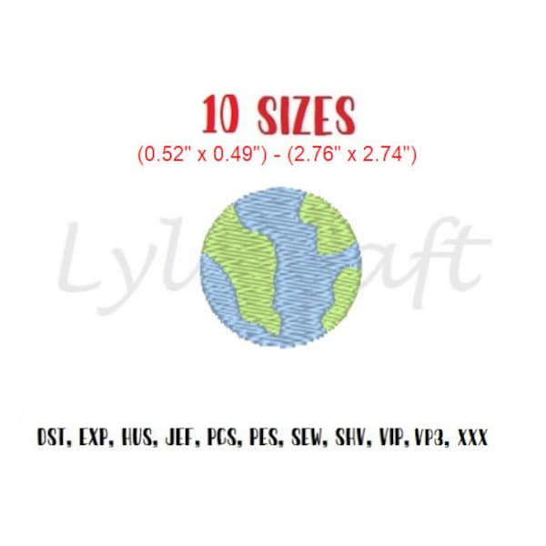 Mini Earth Embroidery Design, Earth Machine Embroidery Designs, Mini Globe Embroidery Design, Small Planet Earth Embroidery Designs