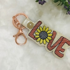 Love Sunflower Snap Tab In The Hoop ITH Macchina Ricamo Disegni, Portachiavi Portachiavi Ricamo, Ricamo Punto Schizzo, Disegno di San Valentino