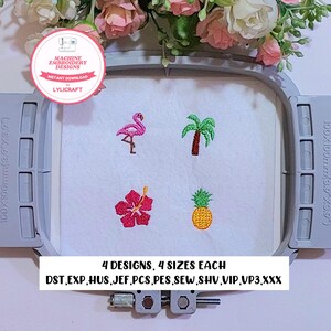 Mini Flamingo Embroidery, Small Pineapple Embroidery, Mini Coconut Tree Embroidery, Small Hibiscus Embroidery, Machine Embroidery Designs