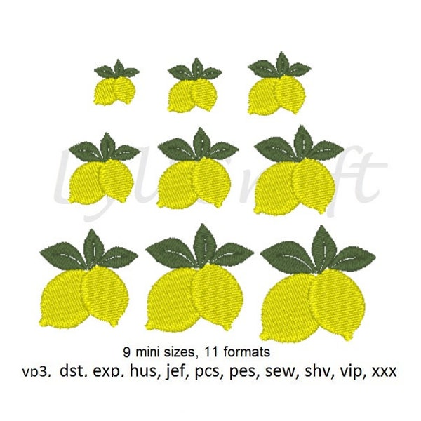 Mini Lemon Embroidery Design, Lemons Embroidery Designs, Summer Embroidery Design, Lemonade Embroidery Design, Fruit Embroidery