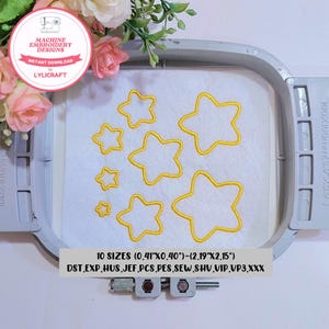 Mini disegno da ricamo a stella, piccoli disegni da ricamo a macchina a stella, ricamo con contorno a stella, ricamo con linea a stella, disegno a punto raso a stella