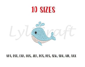Mini Whale Embroidery Design, Small Baby Whale Machine Embroidery Designs, Baby Embroidery, Summer Embroidery, Ocean Embroidery, Sea Design