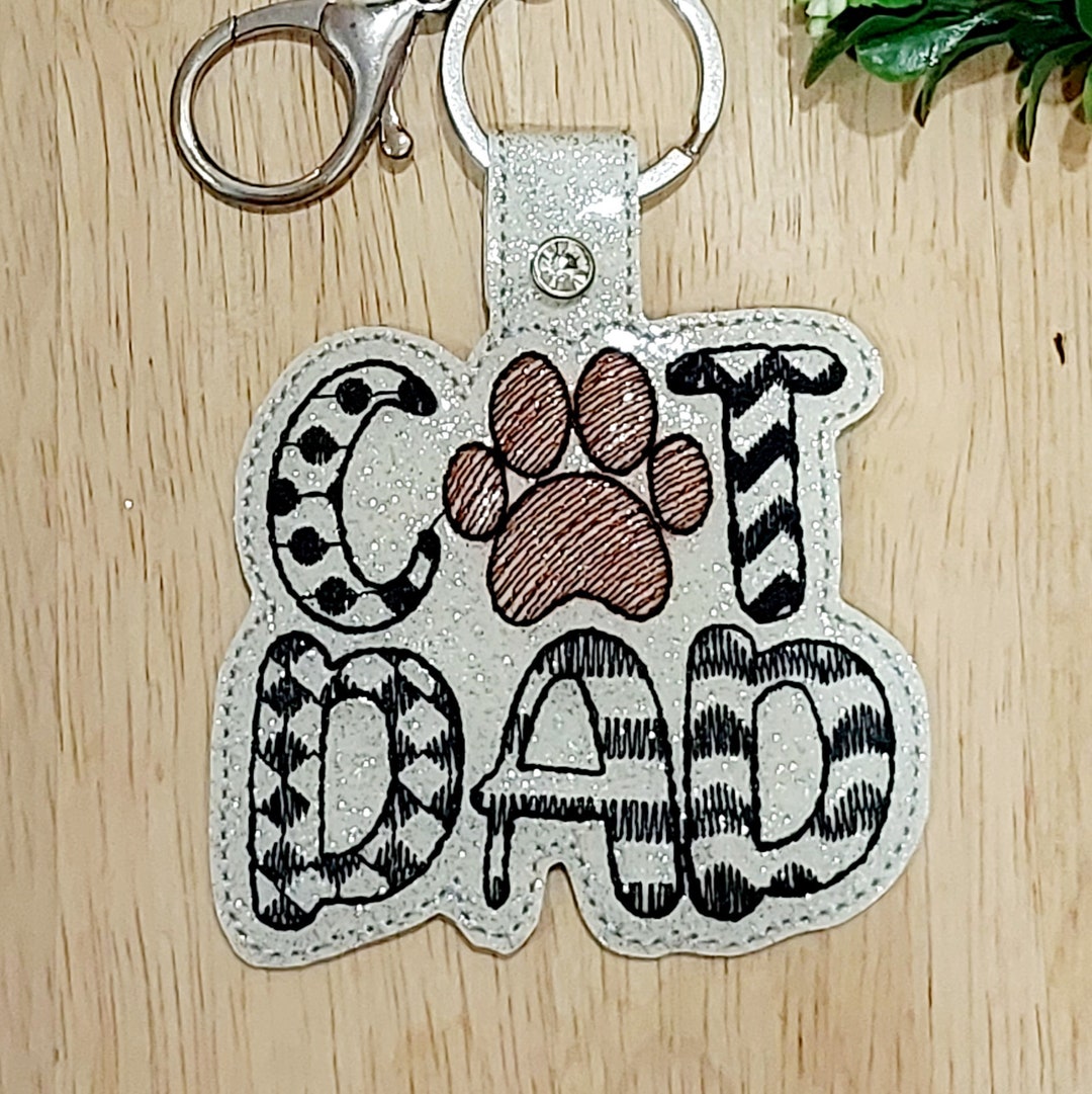 Cat Dad Snap Tab in the Hoop ITH Machine Embroidery Designs, Keychain ...