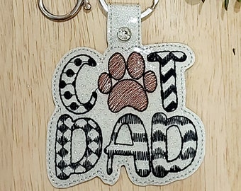 Cat Dad Snap Tab In The Hoop ITH Machine Embroidery Designs, Keychain Keyholder Embroidery, Sketch Stitch Low Density Embroidery