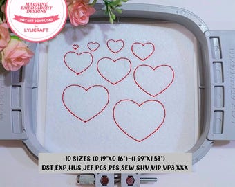 Mini heart embroidery design, small heart machine embroidery designs, heart line embroidery, heart outline embroidery, Valentine embroidery