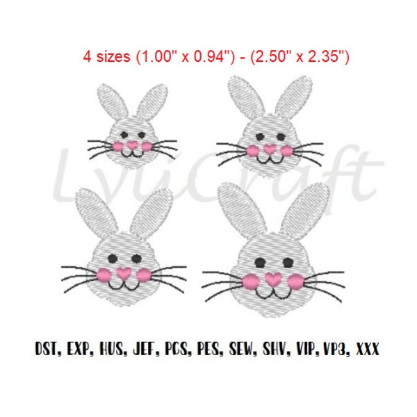 Mini bunny embroidery design, small bunny machine embroidery design, rabbit face embroidery, spring embroidery designs, easter embroidery